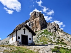 montagna, chiesetta, chiesa, croce, nuvole, cielo, crocifisso, rocce, monte, azzurro